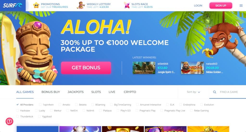 Surf Casino Review Homepage